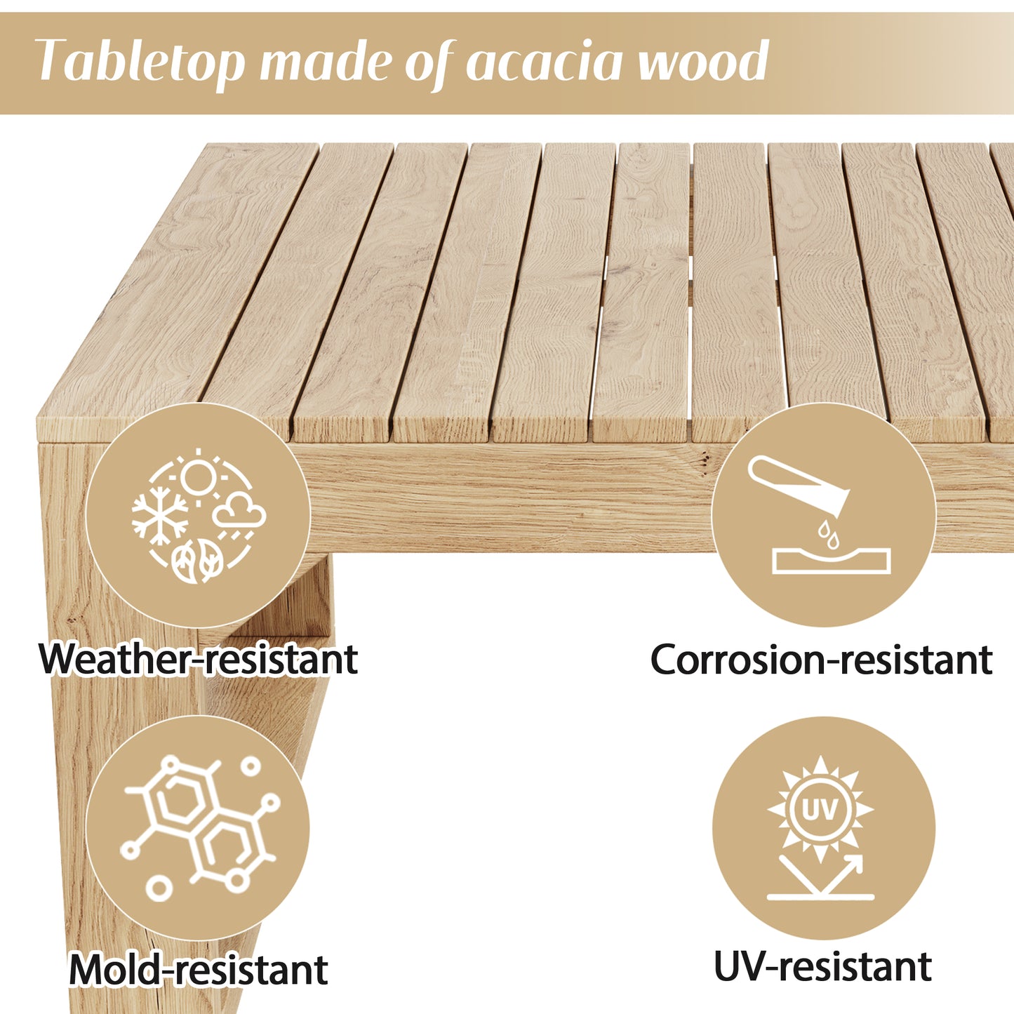 4-6 Seater Garden Lounge Set, Acacia Wood Frame Outdoor Patio Furniture,Includes All Chairs & Backrest Cushions,Three-seater Table - Two Single Seats- Ottoman Coffee Table,Natura- Cream