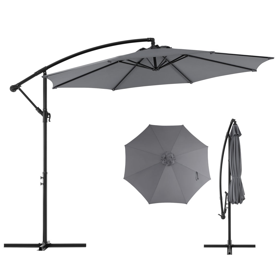 9.8FT Offset Patio Umbrella Hanging Cantilever Umbrella Outdoor Sun Shade With Easy Tilt Adjustment, 8 Ribs, UV Protection For Backyard, Lawn