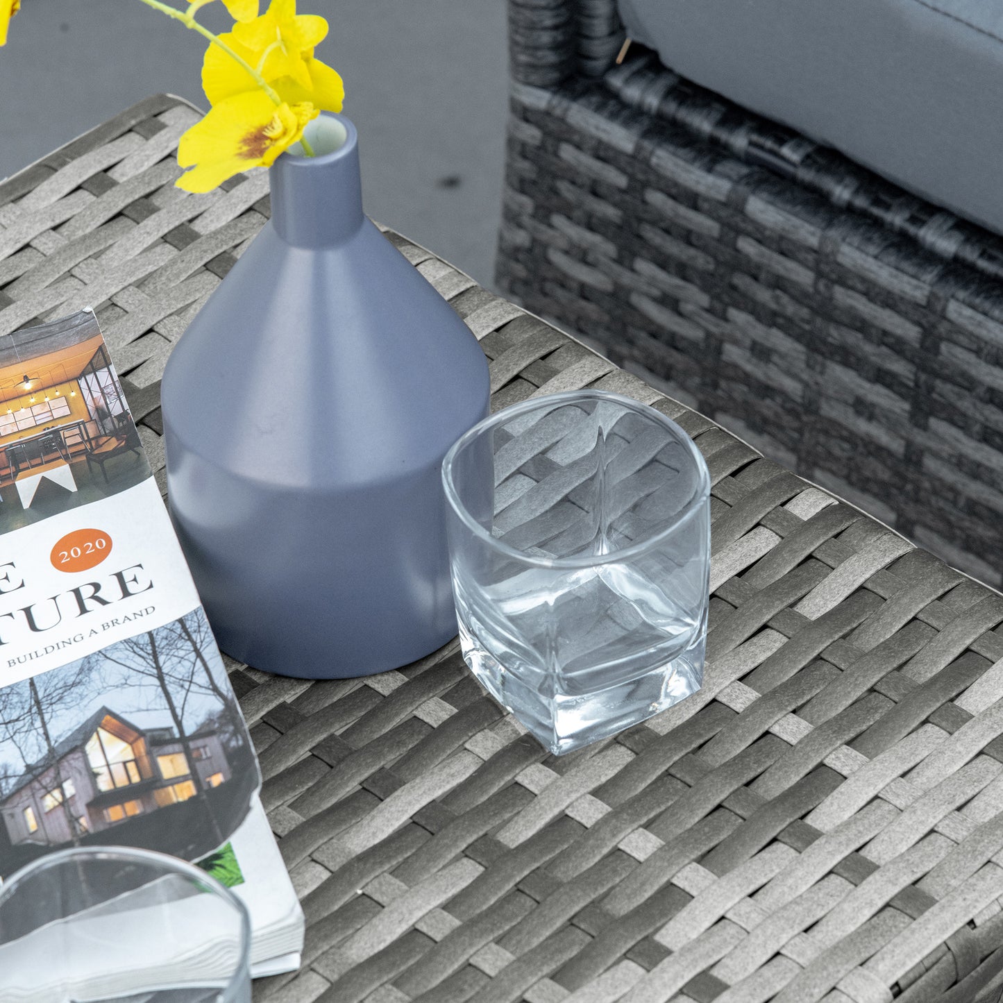 Rattan Wicker End Table All-Weather Side Table For Outdoor Garden Balcony Backyard Gray