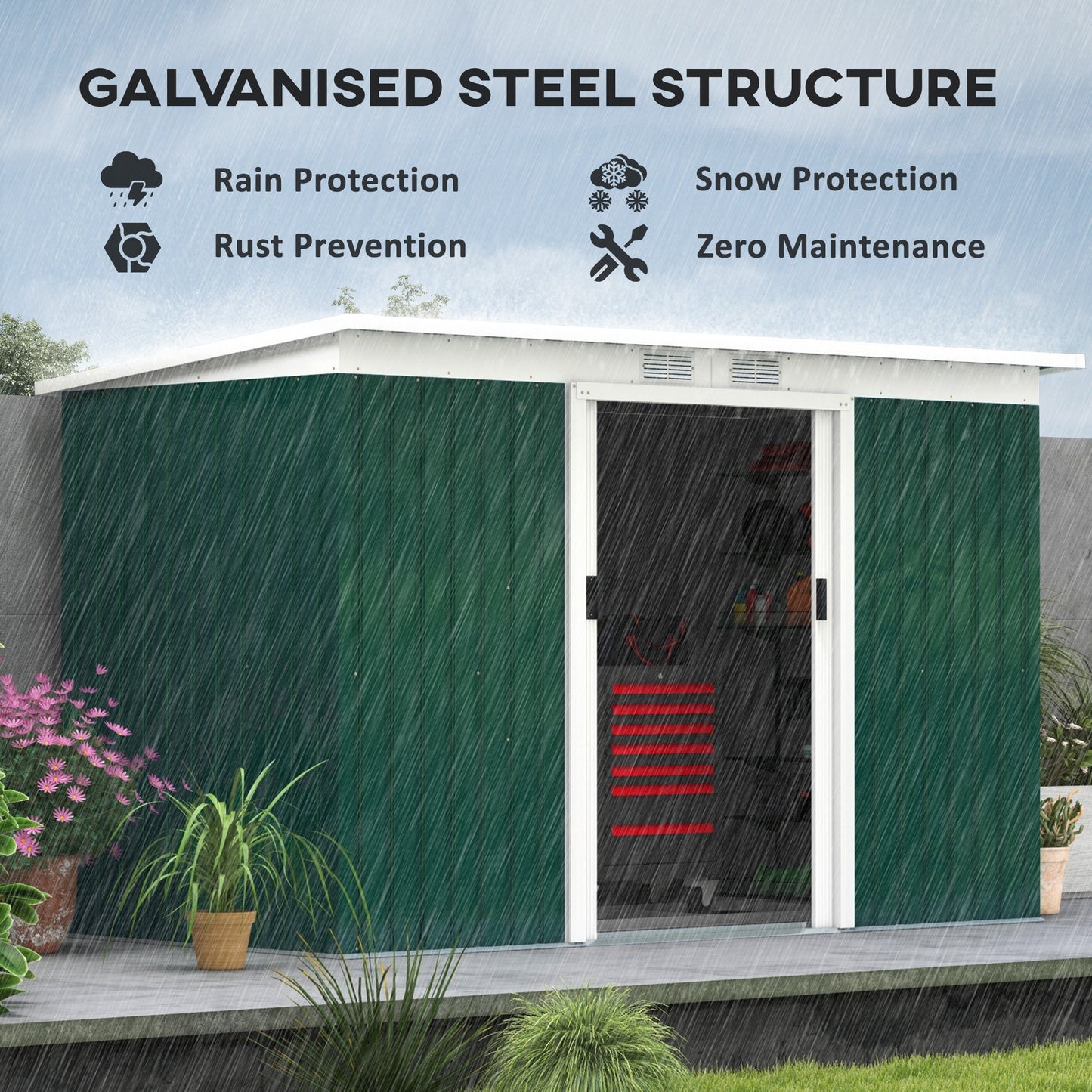 9'x4.5'x5.5' Rust Resistant Metal Garden Shed, Vented, Green White, Perfect For Backyard Lawn Tool Storage Garden Essentials
