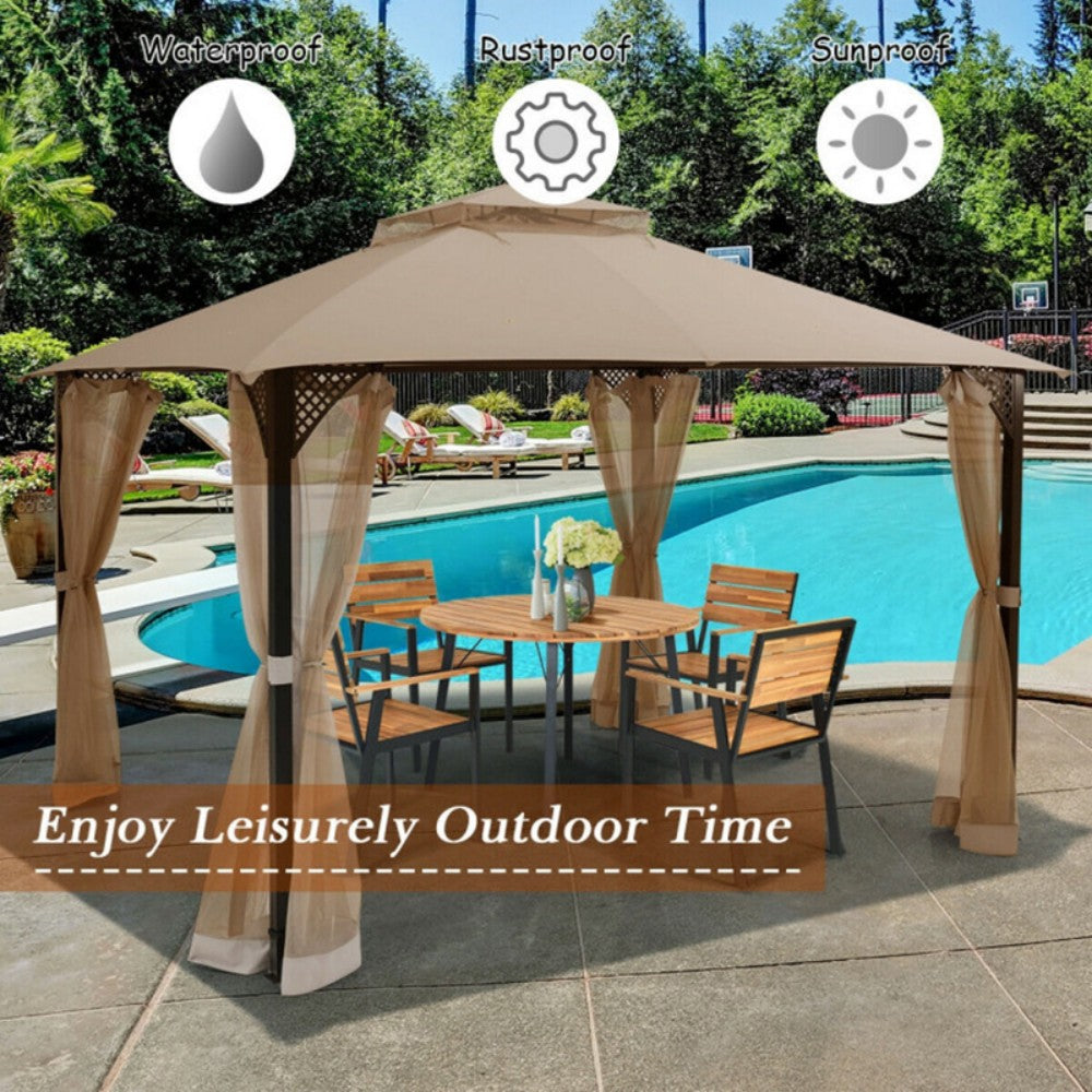 12 X 10 Feet Outdoor Double Top Patio Gazebo With Netting