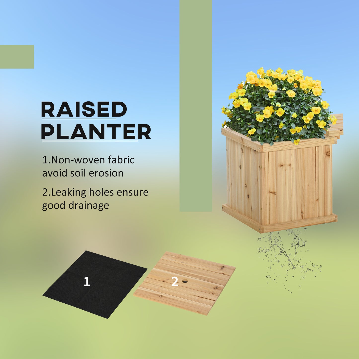 37L Wooden Garden Planter & Bench Combination Garden Raised Bed Patio Park Natural 176 X 38 X 40 Cm