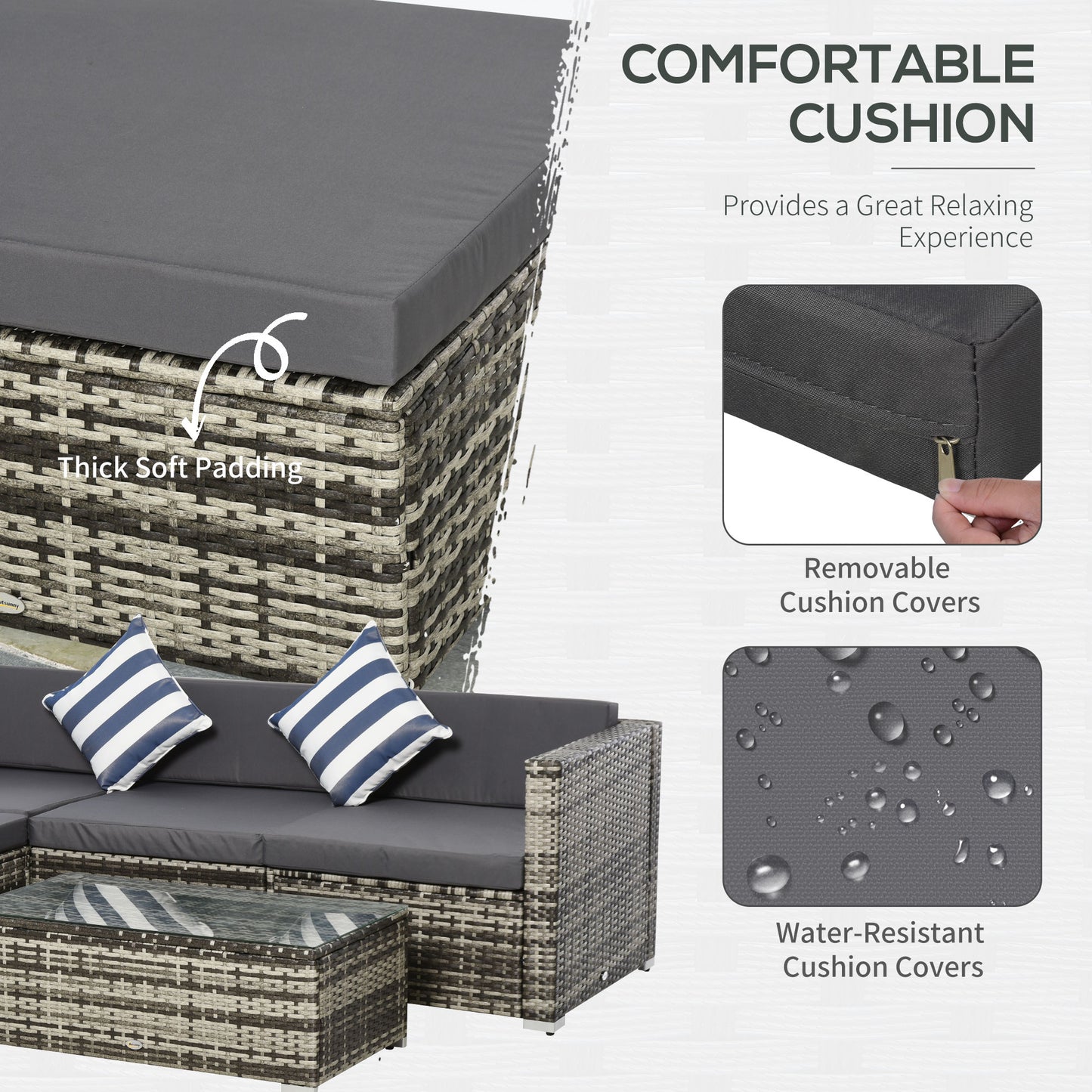 Rattan Garden Sofa Set, 4-Seater Wicker Sectional For Garden, Grey