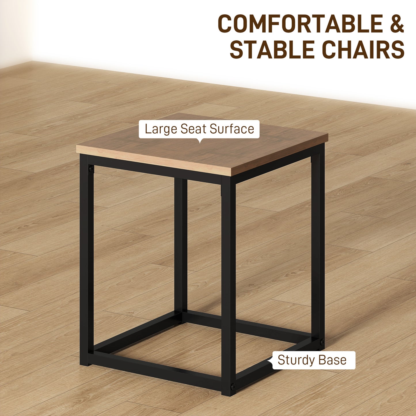 5 Piece Dining Table And Chairs Set 4, Industrial Space Saving Table And Chairs With Metal Frame, Square Kitchen Table And Stools For Dining Room, Brown