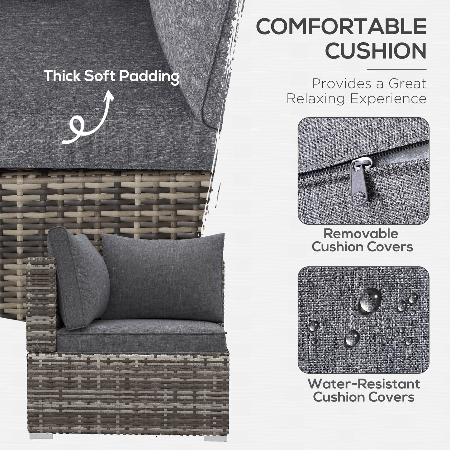 Outdoor PE Rattan Corner Sofa, Garden Wicker Furniture Single Sofa Chair W/ Cushions, Deep Grey