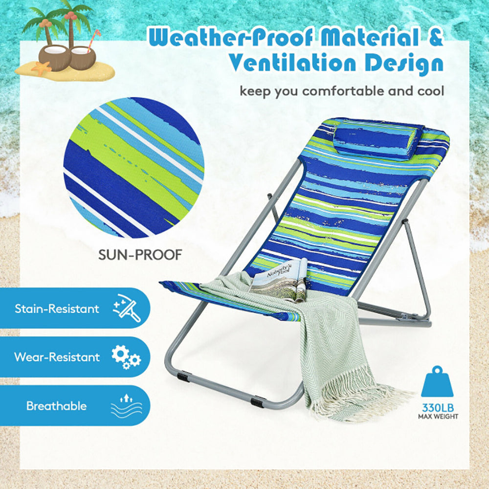 Portable Beach Chair Set Of 2 With Headrest
