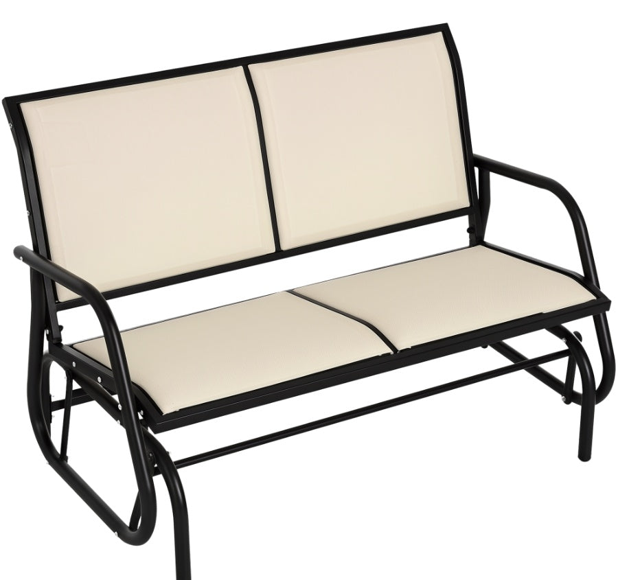 2-Person Glider Bench, Outdoor Swing Chair Loveseat, With Comfortable Fabric, Smooth Rocker, Steel Frame, For Porch, Beige
