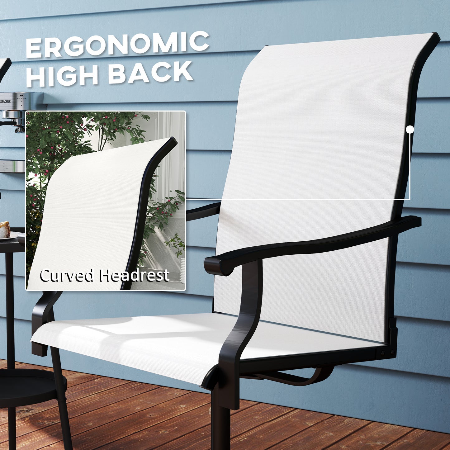 Patio Swivel Chairs Set Of 2, High Back Patio Dining Chairs With All-Weather Mesh For Backyard, Lawn, Garden, Cream