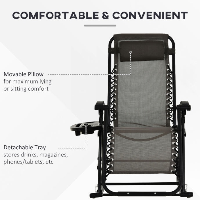 Relaxation Redefined Grey Zero Gravity Rocker With Headrest, Tray Phone Holder