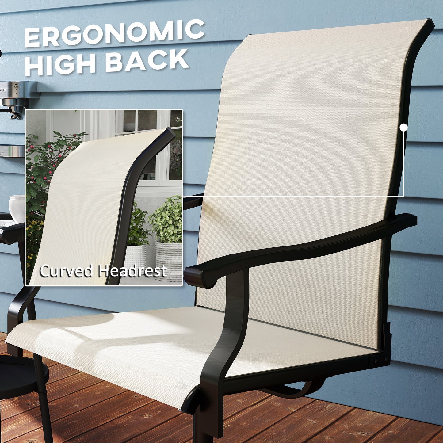 Patio Swivel Chairs Set Of 2, High Back Patio Dining Chairs With All-Weather Mesh For Backyard, Lawn, Garden, Beige
