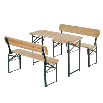 Portable Folding Camping Picnic Trestle Beer Table And 2 Bench Set Wooden Garden Furniture Patio Dining Party BBQ Chairs Stools
