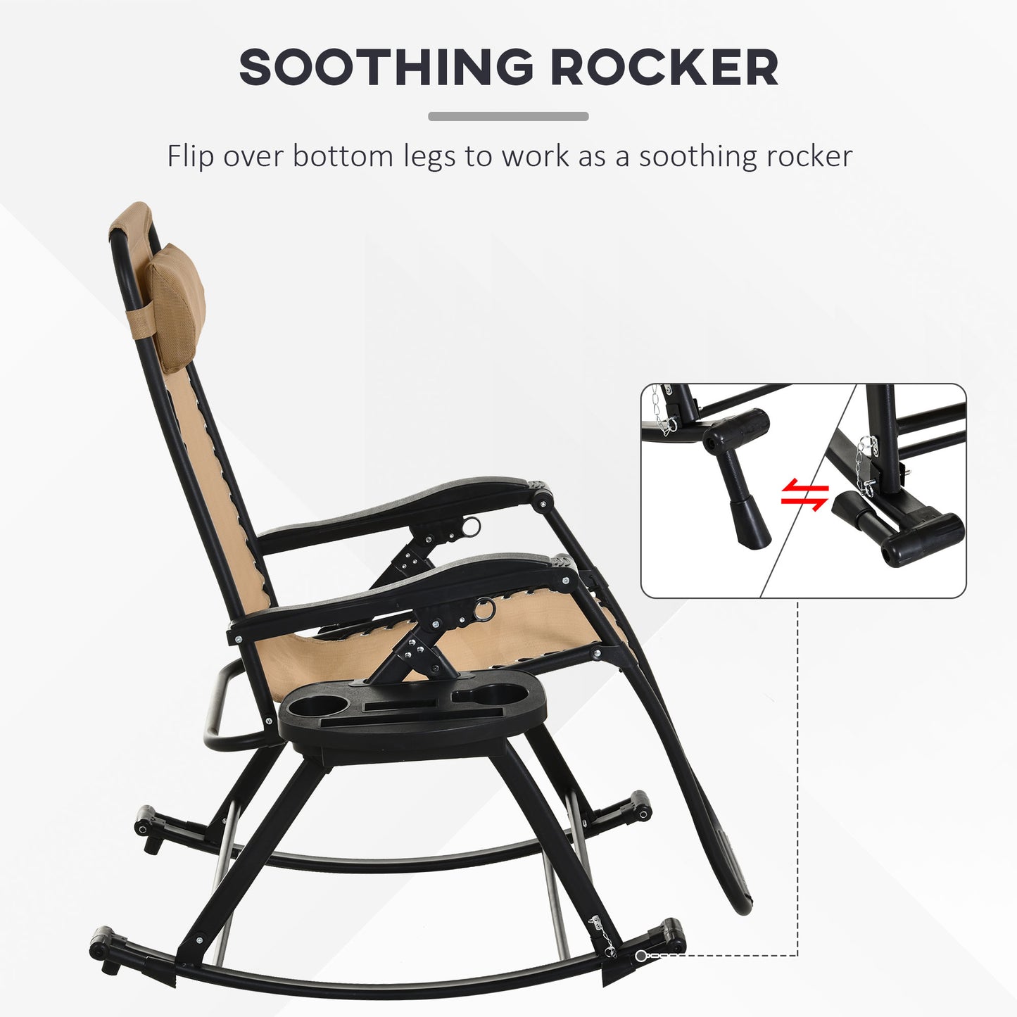 Ergonomic Recline  Beige Zero Gravity Rocker With Headrest, Tray  Phone Holder
