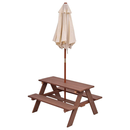 Outdoor 4-Seat Kids Picnic Table Bench Set With Removable Umbrella
