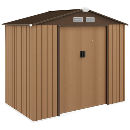 7 X 4ft Lockable Metal Garden Tool Storage Shed, Outdoor Storage Shed With Foundation And Vents, Light Brown