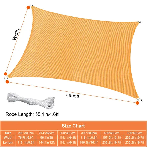 Rectangle Shade Sails Top Canopy 98% UV Block Awning Shelter 185GSM HDPE Patio Cover With Snap Hooks Ropes For Outdoor Garden Backyard