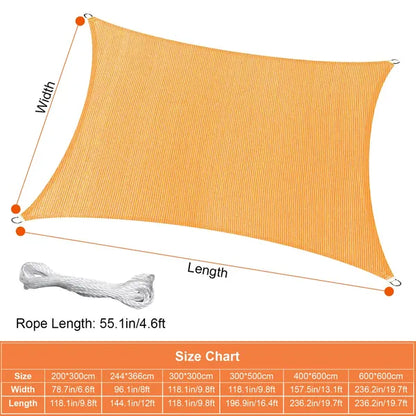 Rectangle Shade Sails Top Canopy 98% UV Block Awning Shelter 185GSM HDPE Patio Cover With Snap Hooks Ropes For Outdoor Garden Backyard