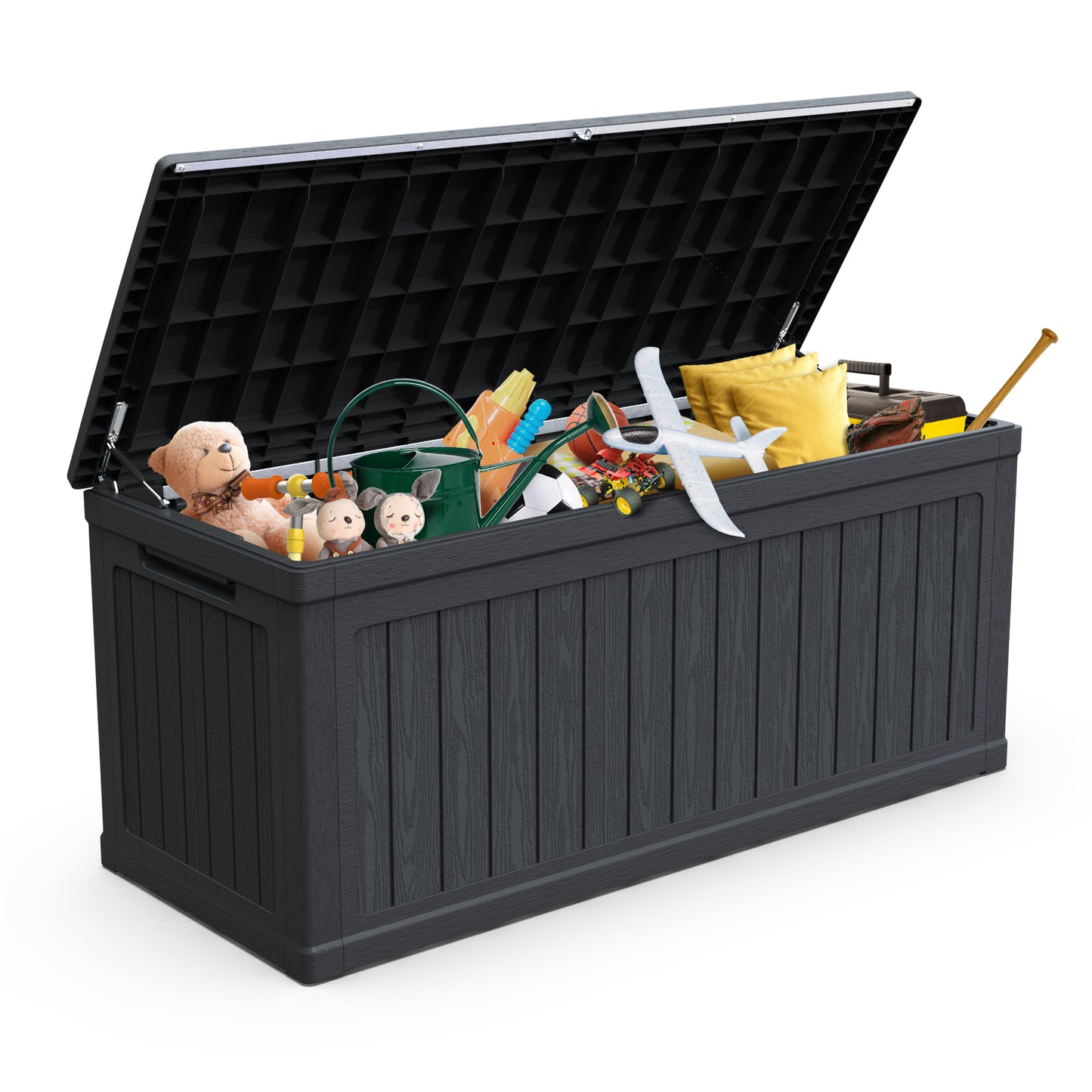 260 Gallon Large Outdoor Storage XXL Deck Box For Patio Furniture, Outdoor Cushions, Garden Tools And Sports Pools Equipment, Waterproof Resin, Lockable, Black