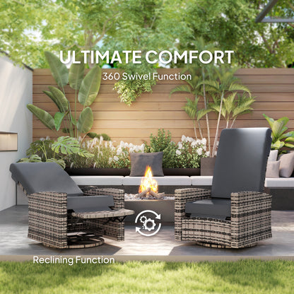 Outdoor Wicker Swivel Recliner Chair, Lifting Footrest, 360 Rotating Basic, Water-resistant Cushions, Gray