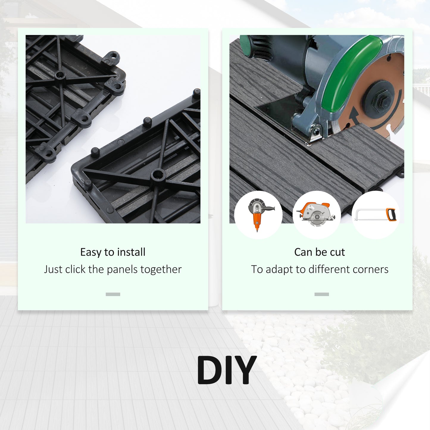 12x12 Interlocking Patio Tiles, 11PCS WPC Quick Interlocking, Resistant To Rot And Splintering, DIY, For Porch, Balcony, Grey