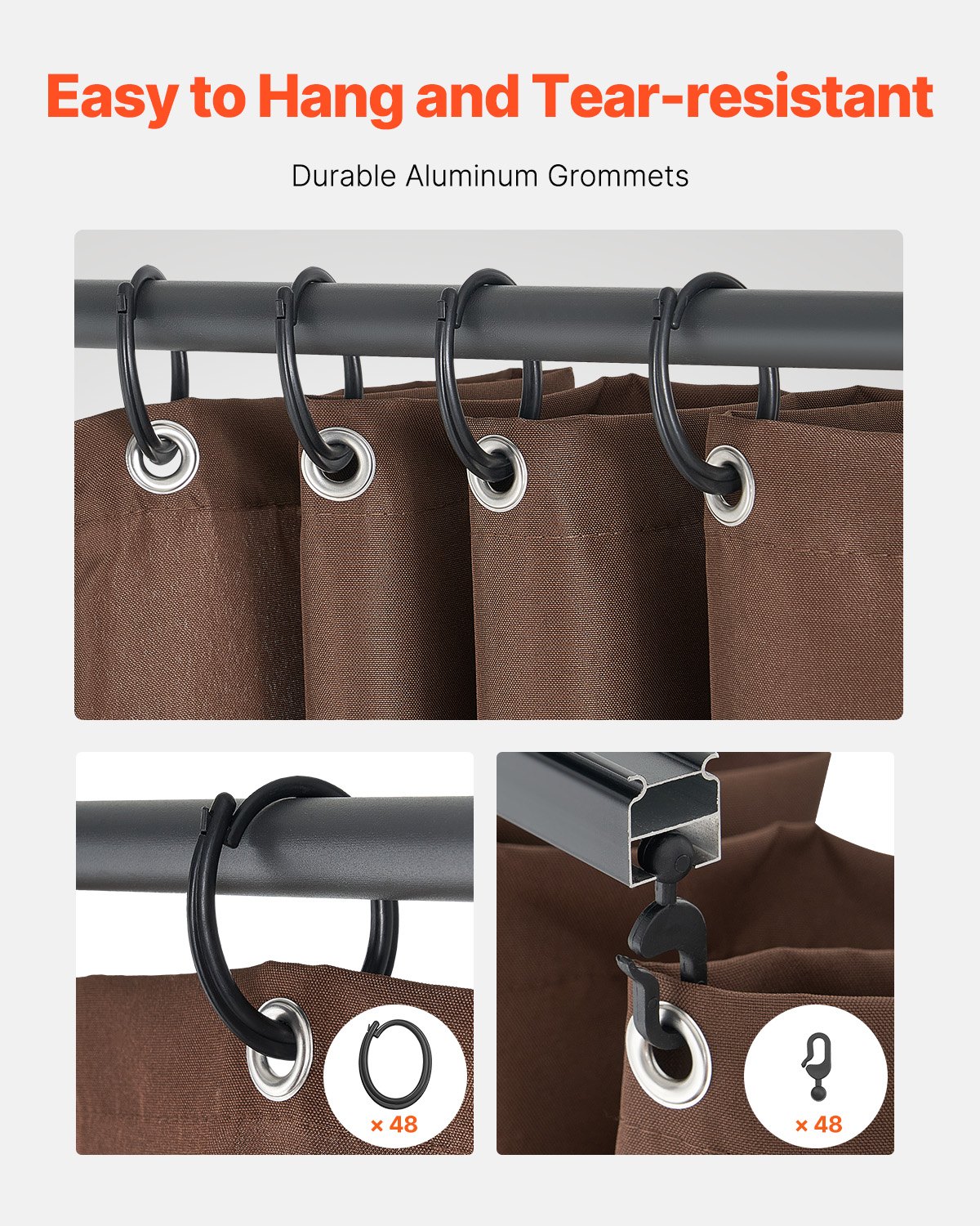 Gazebo Curtains Outdoor, Fit Most 10' X 10' X 6.9' Gazebos, 4-Panel Sidewall Gazebo Privacy Curtains With Zippers, Outdoor Curtain Replacement For Patio Canopy, Only Curtain, Coffee