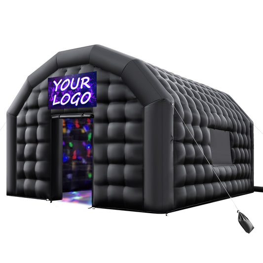 Aufblasbares Partyzelt 6x5x3,65 M, Würfelzelt Für Disco Nachtclub, Pavillon Hochzeitszelt Mit 680W Gebläse, Sandsack, 2 Fenster Für Veranstaltungen, Geburtstag, Hochzeit, Schwarz