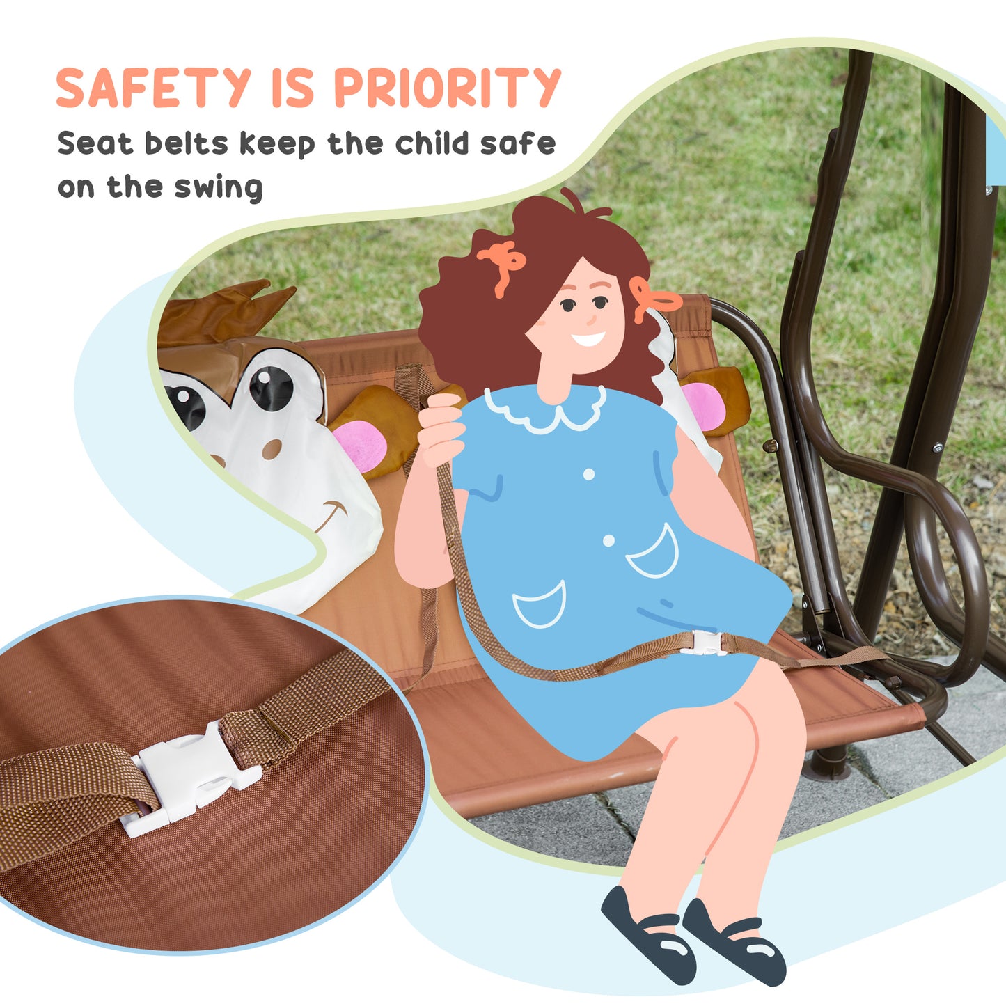 Porch Swing for Kids with Adjustable Canopy to Block Sun at Angles