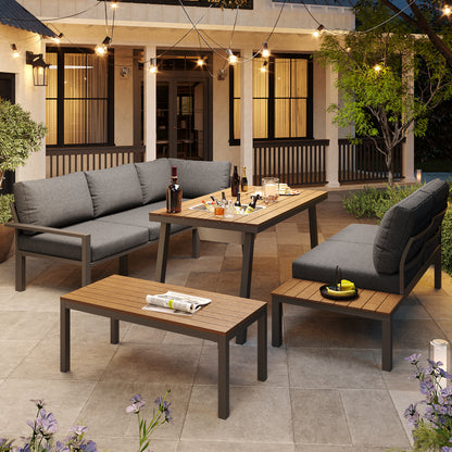Outdoor Garden Lounge Furniture Set For 6-7 People, For Garden, Balcony, Terrace, All-weather Seating Set, Modern Garden Furniture Set, Galvanised Iron Frame, Table Top With Ice Bucket, Grey