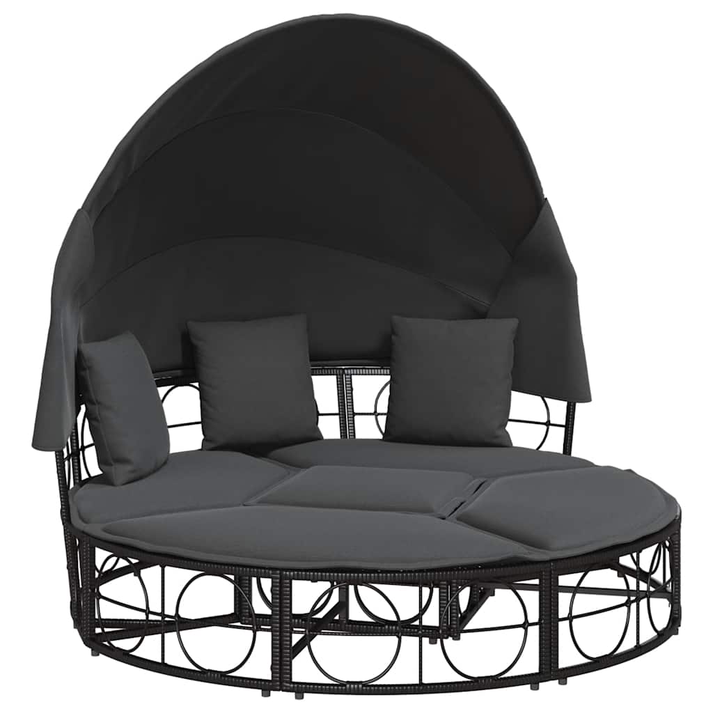 Outdoor Lounge Bed with Canopy and Cushions, Poly Rattan