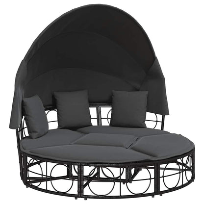 Outdoor Lounge Bed with Canopy and Cushions, Poly Rattan