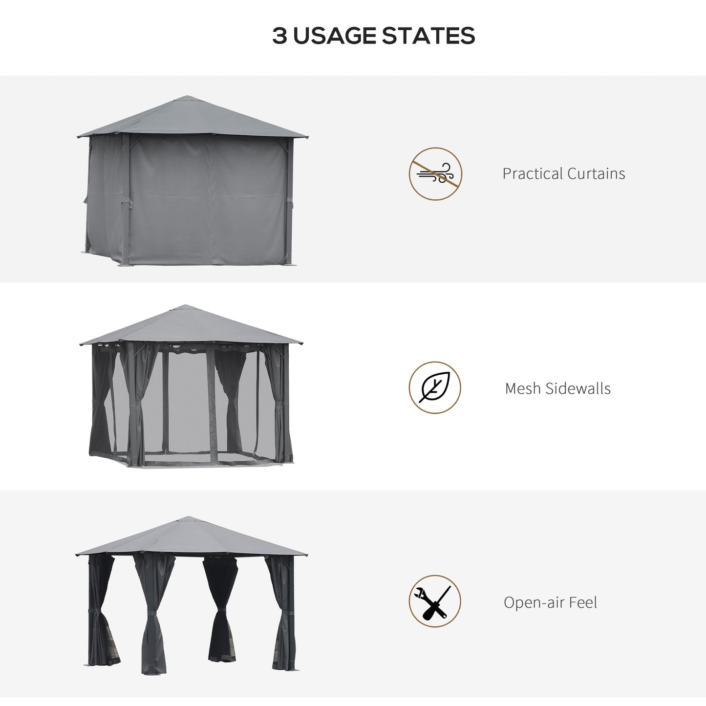 10'x10' Covered Gazebo, Outdoor Patio Gazebo With Mesh Sidewalls And Privacy Curtains, Canopy Pergolas In Black