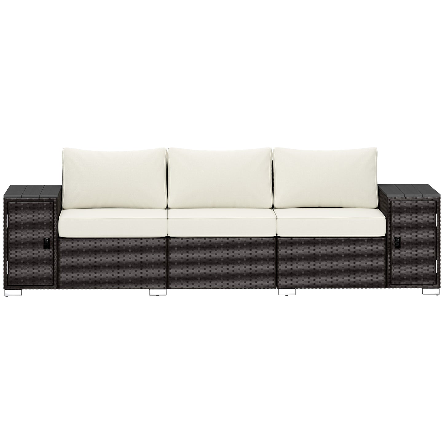 3 Seater Wicker Outdoor Couch Patio Sofa With Storage, Thickened Cushions And Wide Armrests For Porch Yard, Cream White