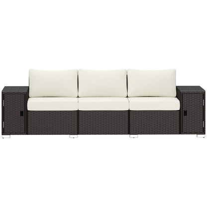 3 Seater Wicker Outdoor Couch Patio Sofa With Storage, Thickened Cushions And Wide Armrests For Porch Yard, Cream White
