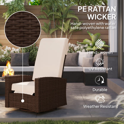 Outdoor Wicker Swivel Recliner Chair, Lifting Footrest, 360 Rotating Basic, Water-resistant Cushions, Cream White