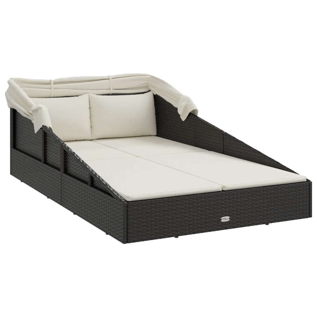 sun lounger with folding canopy 200x poly rattan