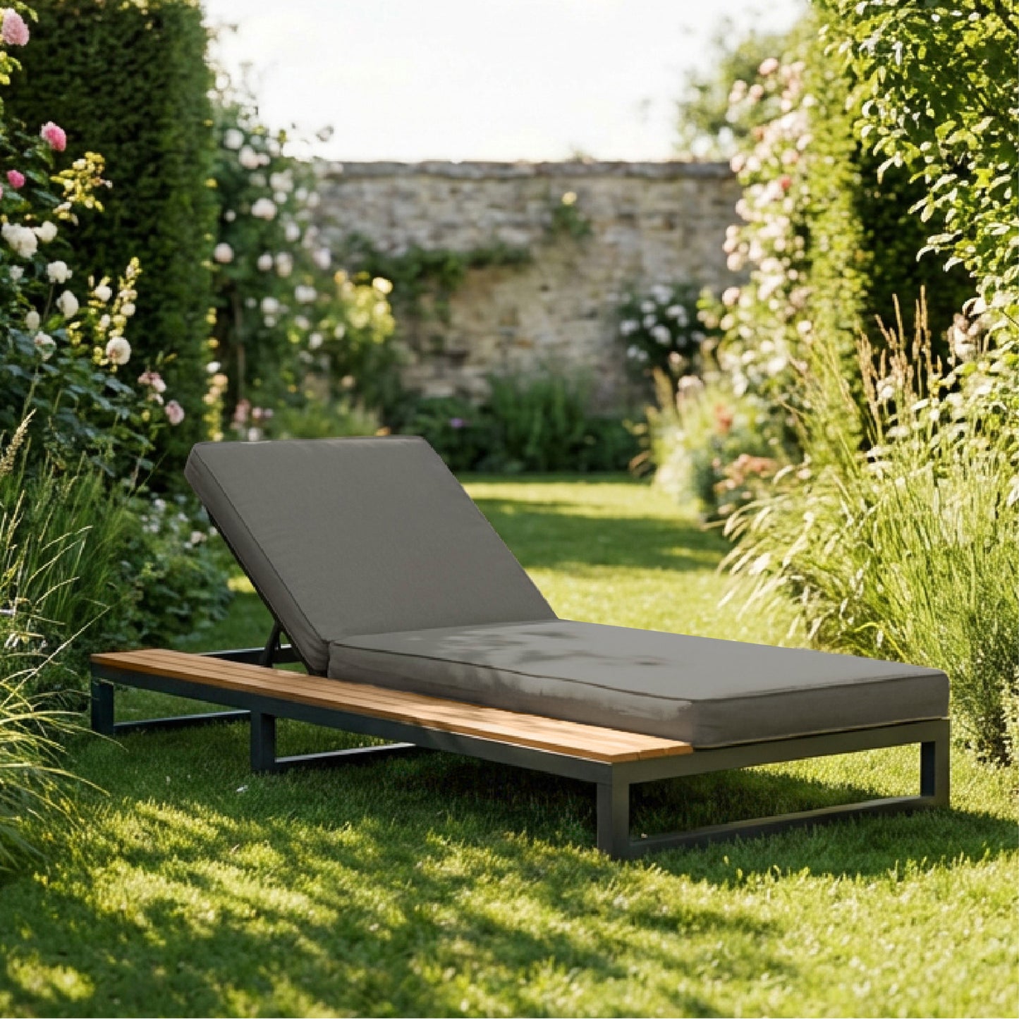 Outdoor Patio Daybed, Outdoor Lounger, Multifunctional Waterproof Sofa Bed, Sun Lounger For Patio, Adjustable Backrest Angle, Gray, Left Side