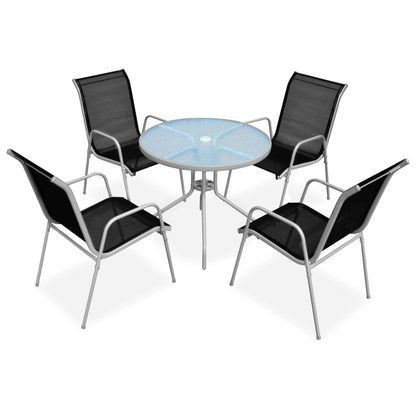 5-piece garden dining set, steel, black