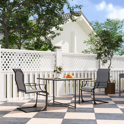 Patio Dining Chairs Set Of 2 With High Backrest, Armrest, Breathable Fabric & Metal Frame, 256LBS, Light Gray