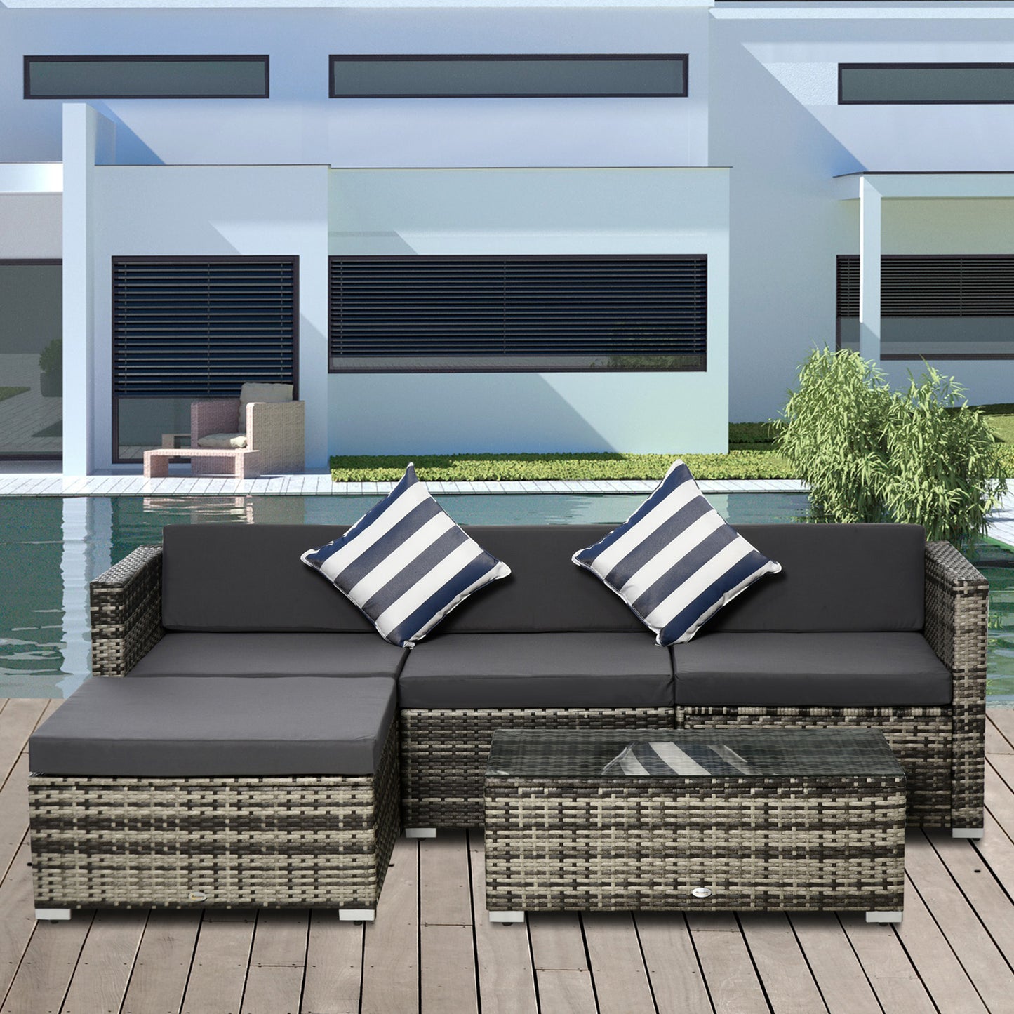 Rattan Garden Sofa Set, 4-Seater Wicker Sectional For Garden, Grey