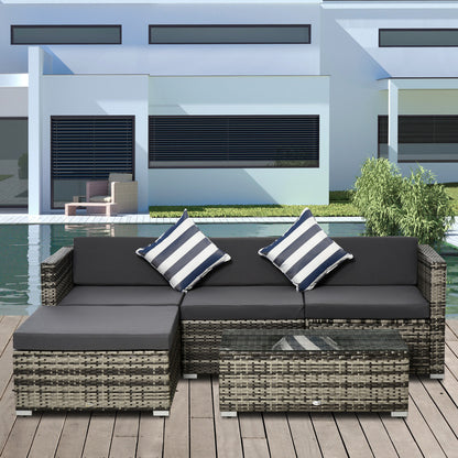 Rattan Garden Sofa Set, 4-Seater Wicker Sectional For Garden, Grey