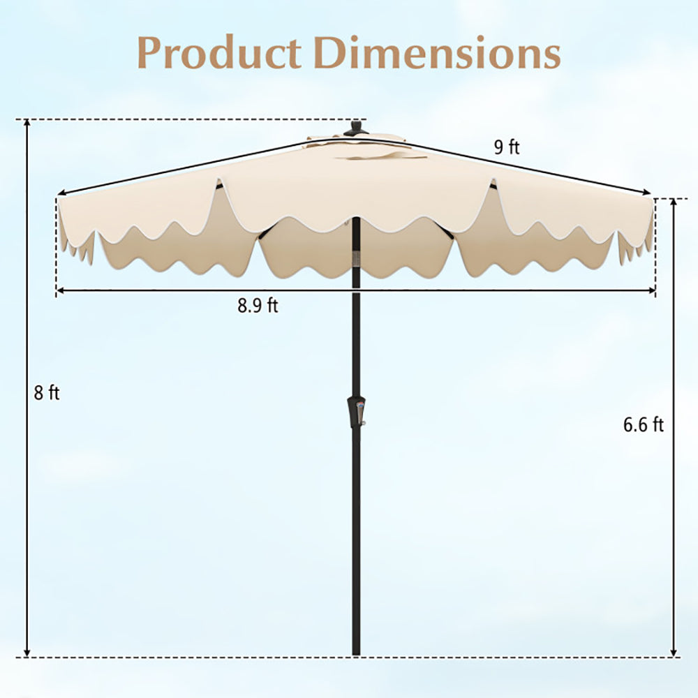 9 Feet Patio Umbrella With Crank Handle And Push Button Tilt