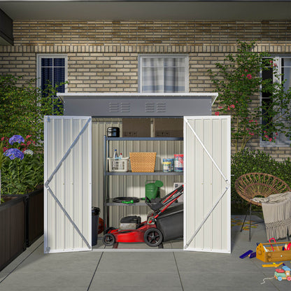 6'x4' Outdoor Metal Storage Shed For Garden Tools Lockable Door With Floor Frame