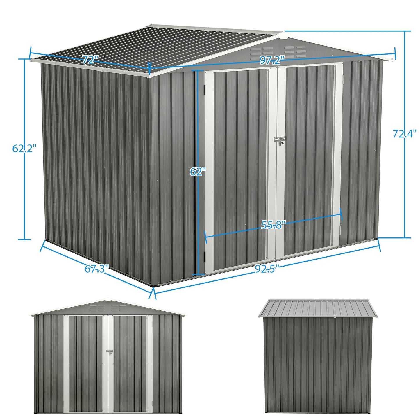 8 X 6 FT Outdoor Waterproof Garden Tool Storage Sheds With Metal Foundation With Floor Frame, Tool Shed With Lockable Hinged Doors & Air Vents, Storage House Waterproof For Backyard, Lawn, Gray