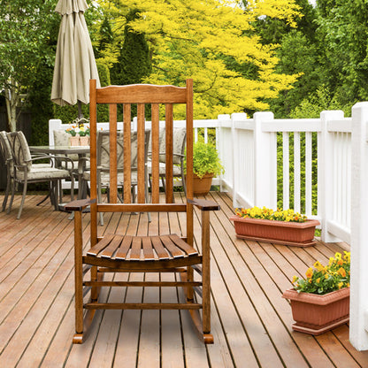 Wooden Rocking Chair With Original Wood Color, Poplar Wavy Shape And Armrests