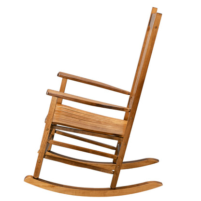 Wooden Rocking Chair With Original Wood Color, Poplar Wavy Shape And Armrests