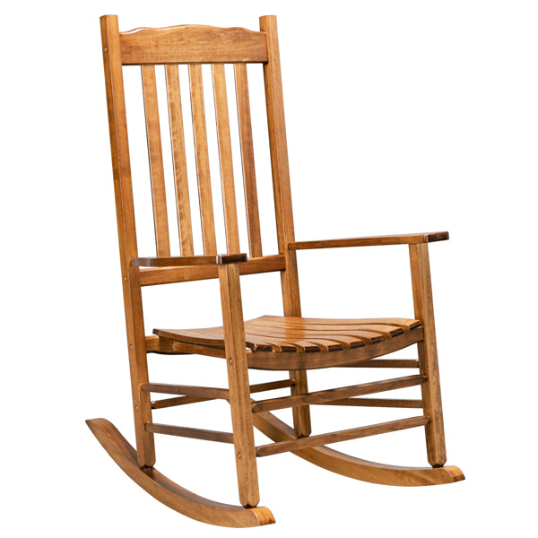 Wooden Rocking Chair With Original Wood Color, Poplar Wavy Shape And Armrests