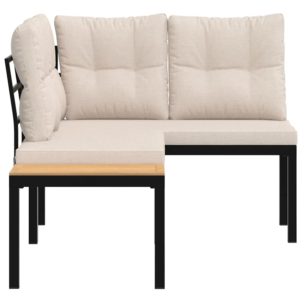 Garden Benches with Cushions, 2 Pieces, Black Powder-Coated Steel
