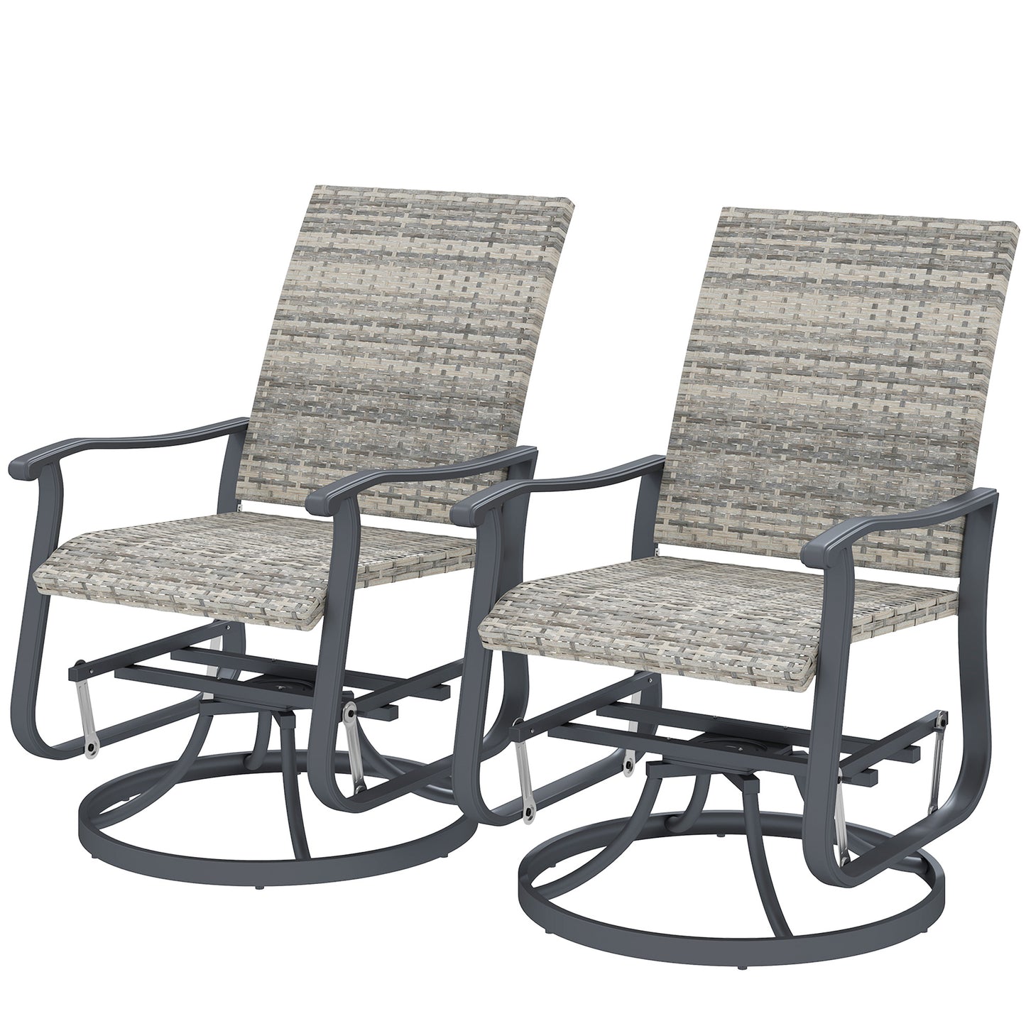 Wicker Rattan Swivel Patio Glider Chair Set Of 2, Outdoor Glider Chair With Steel Frame, High Back, Armrests, Yellow