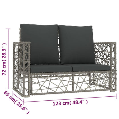 2-piece garden lounge set with cushions, poly rattan, grey