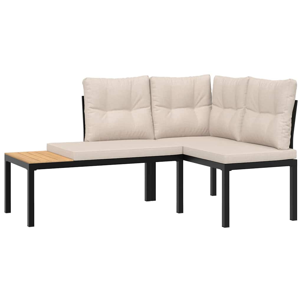 Garden Benches with Cushions, 2 Pieces, Black Powder-Coated Steel