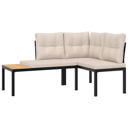 Garden Benches with Cushions, 2 Pieces, Black Powder-Coated Steel